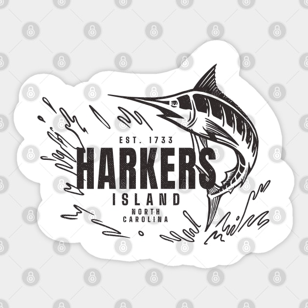 Vintage Marlin Fishing at Harkers Island, North Carolina Sticker by Contentarama